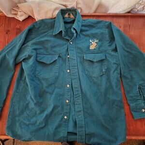 Vintage Heavy Button Down Deer Outdoors Woods Fall Dress Hunting Shirt XL